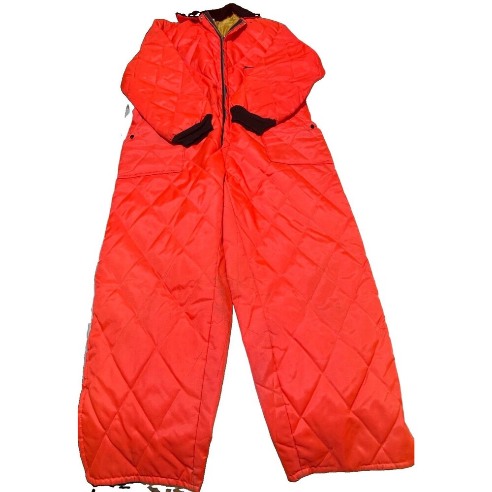 Hunting Coveralls Suit Blaze Orange Mens Large Insulated Hooded VTG
